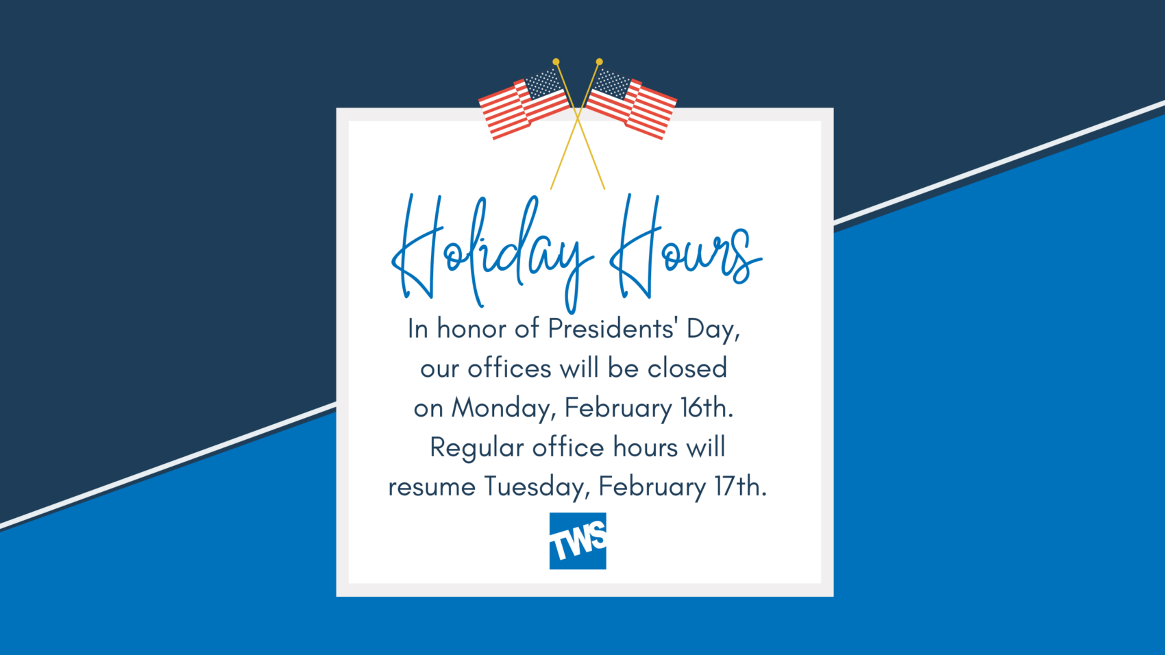 Presidents Day Closure Notice (Youtube Banner)